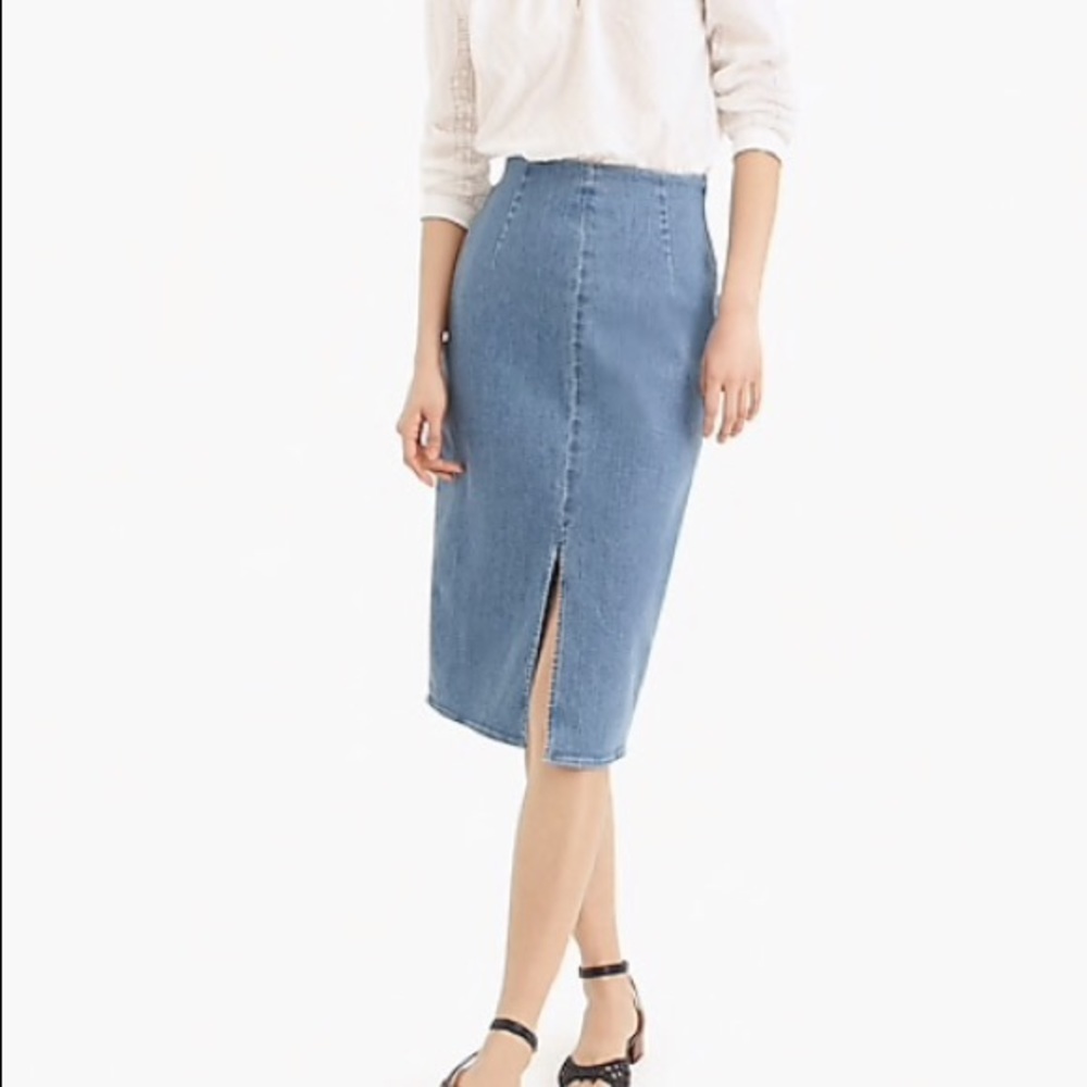 J. Crew Denim Pencil Skirt in Frosty Sky Wash